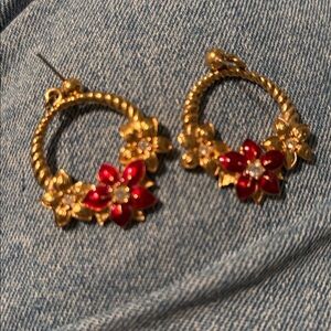 Avon gold and red earrings
